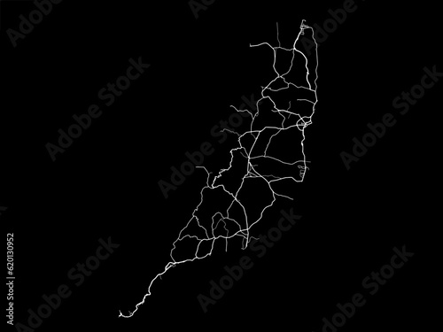 Vector road map of the city of Fuerteventura in Spain on a black background.