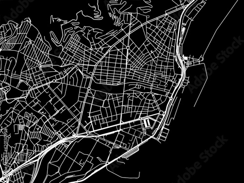Vector road map of the city of  Santa Cruz de Tenerife in Spain on a black background.