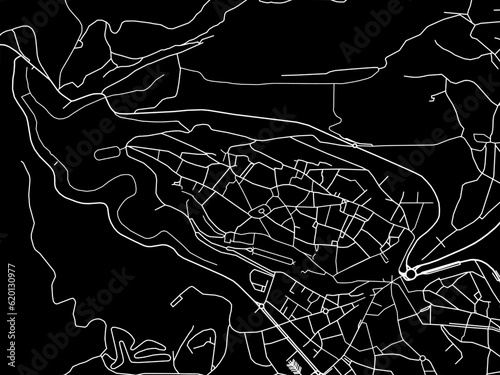 Vector road map of the city of  Segovia in Spain on a black background.