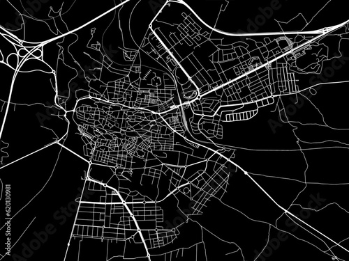 Vector road map of the city of  Avila in Spain on a black background.