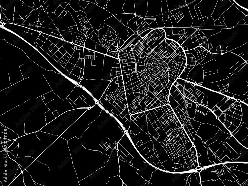 Vector road map of the city of  Reus in Spain on a black background.