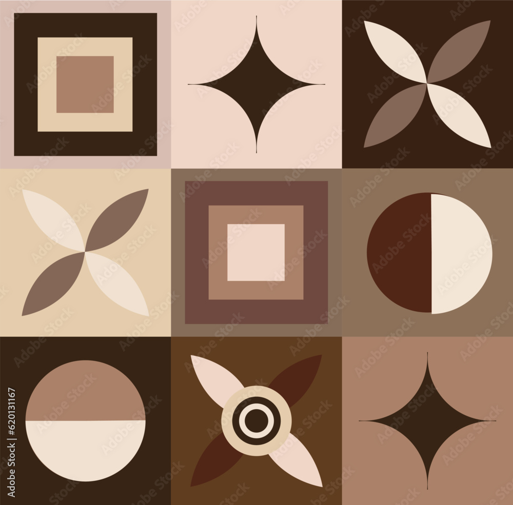 Geometric pater coffee design. Set of geometric shapes in coffee tones. Vector drawing, design elements.