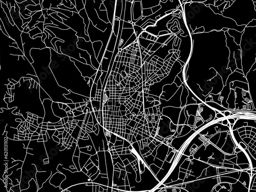 Vector road map of the city of  Rubi in Spain on a black background.