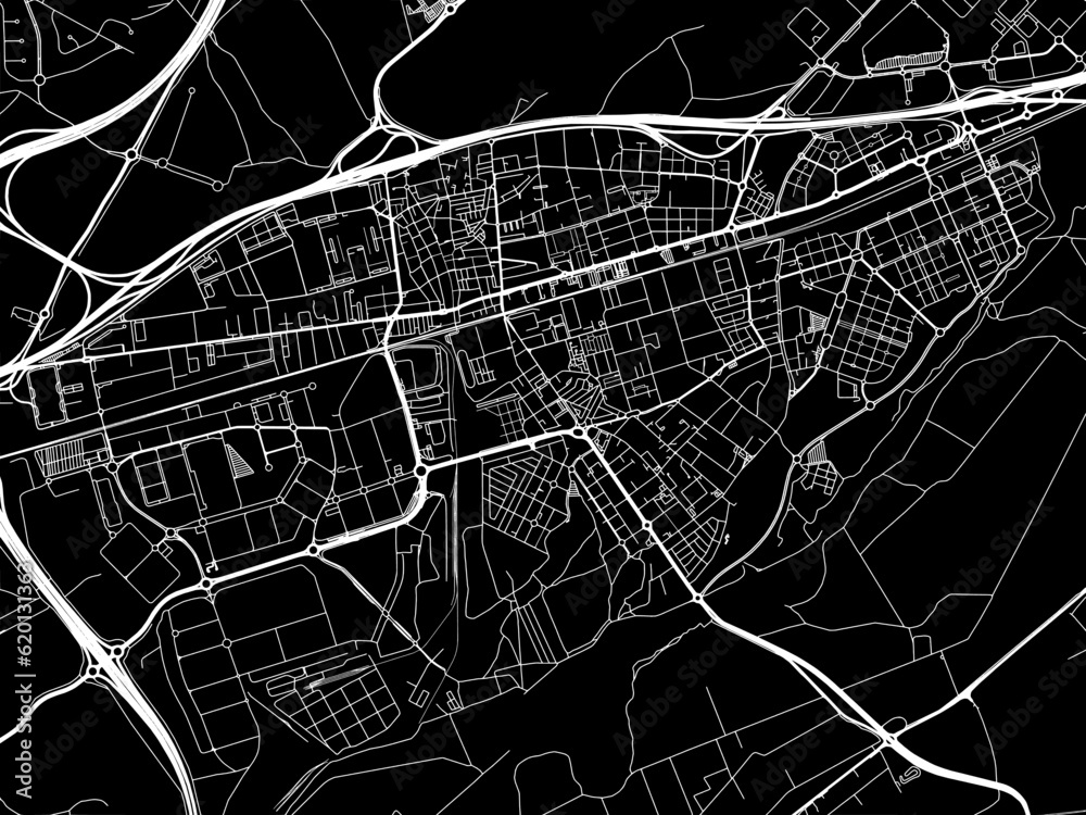 Vector road map of the city of  Torrejon de Ardoz in Spain on a black background.