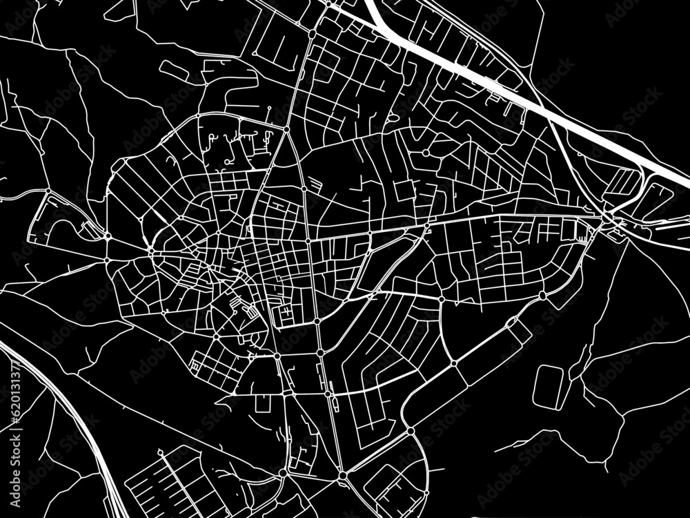 Vector road map of the city of  Majadahonda in Spain on a black background.