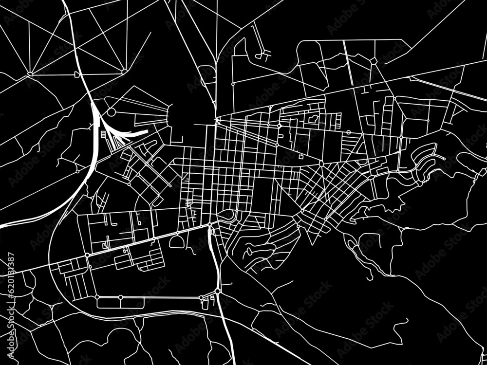 Vector road map of the city of  Aranjuez in Spain on a black background.