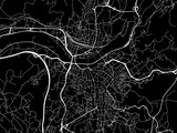 Vector road map of the city of  Ourense in Spain on a black background.