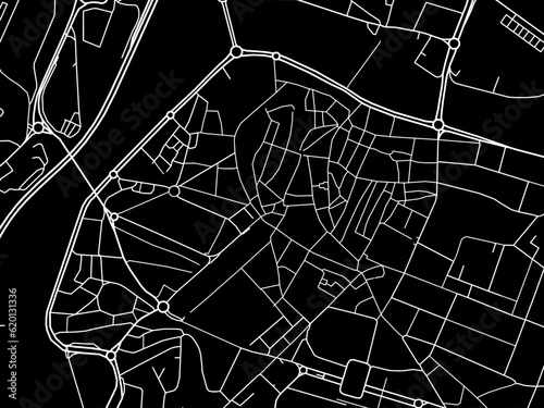 Vector road map of the city of Pontevedra in Spain on a black background.