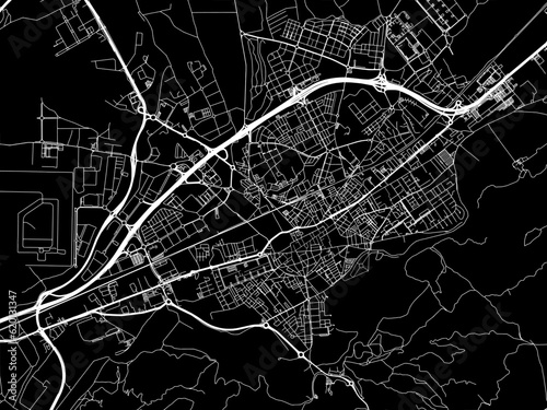 Vector road map of the city of  Alcala de Henares in Spain on a black background.
