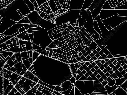 Vector road map of the city of  Pamplona Centro in Spain on a black background.