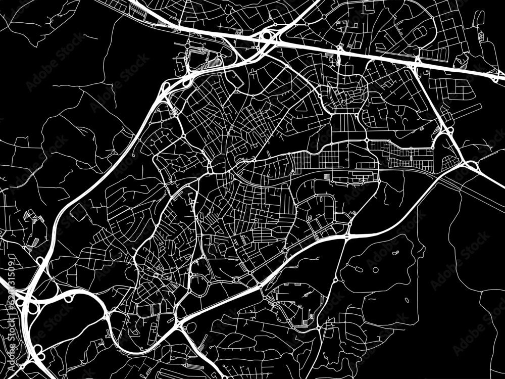 Naklejka premium Vector road map of the city of Pozuelo de Alarcon in Spain on a black background.