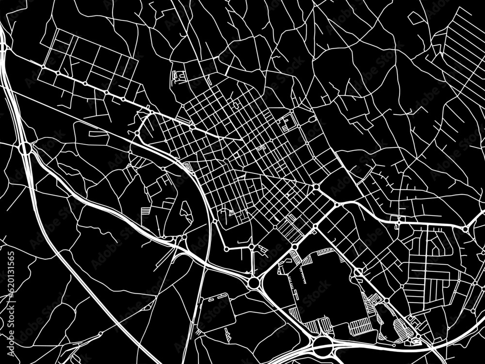 Vector road map of the city of  San Vicente del Raspeig in Spain on a black background.