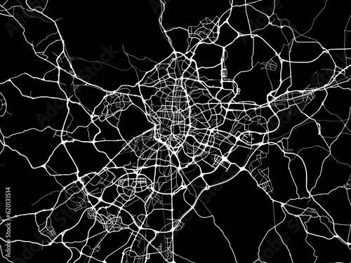 Vector road map of the city of  Madrid Metropolis in Spain on a black background.