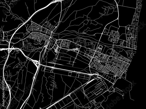 Vector road map of the city of  Sagunto in Spain on a black background.