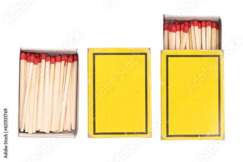 Matches. Yellow box of matches. Matches with red heads. Matchbox.
