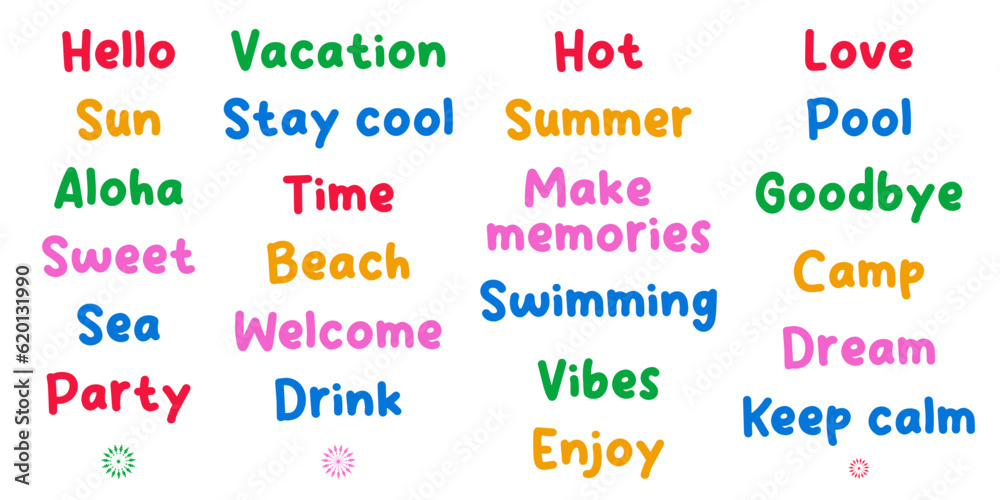 a set of summer positive phrases for a poster, greeting card, wall art for printing. vector illustration of calligraphy a set of summer positive phrases for a poster, greeting card, wall art for printing. vector illustration of calligraphy