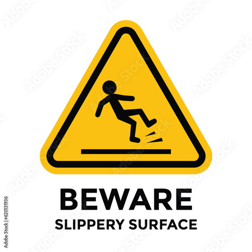 beware, slippery surface sign, vector illustration 