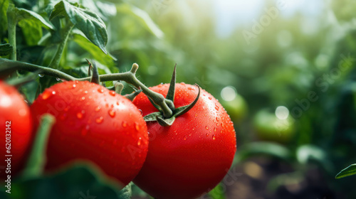 closeup of tomatoes in tomato field