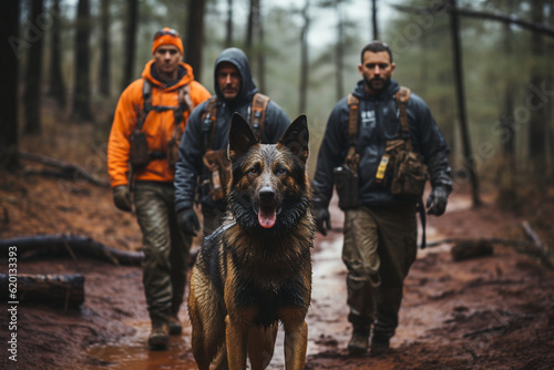 K-9 search and rescue team locating missing individuals, Rescue Service 911 Generative AI