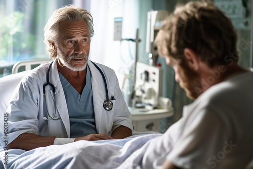 A portrait of a doctor engaged in a conversation with a patient  showing their effective communication and bedside manner Generative AI