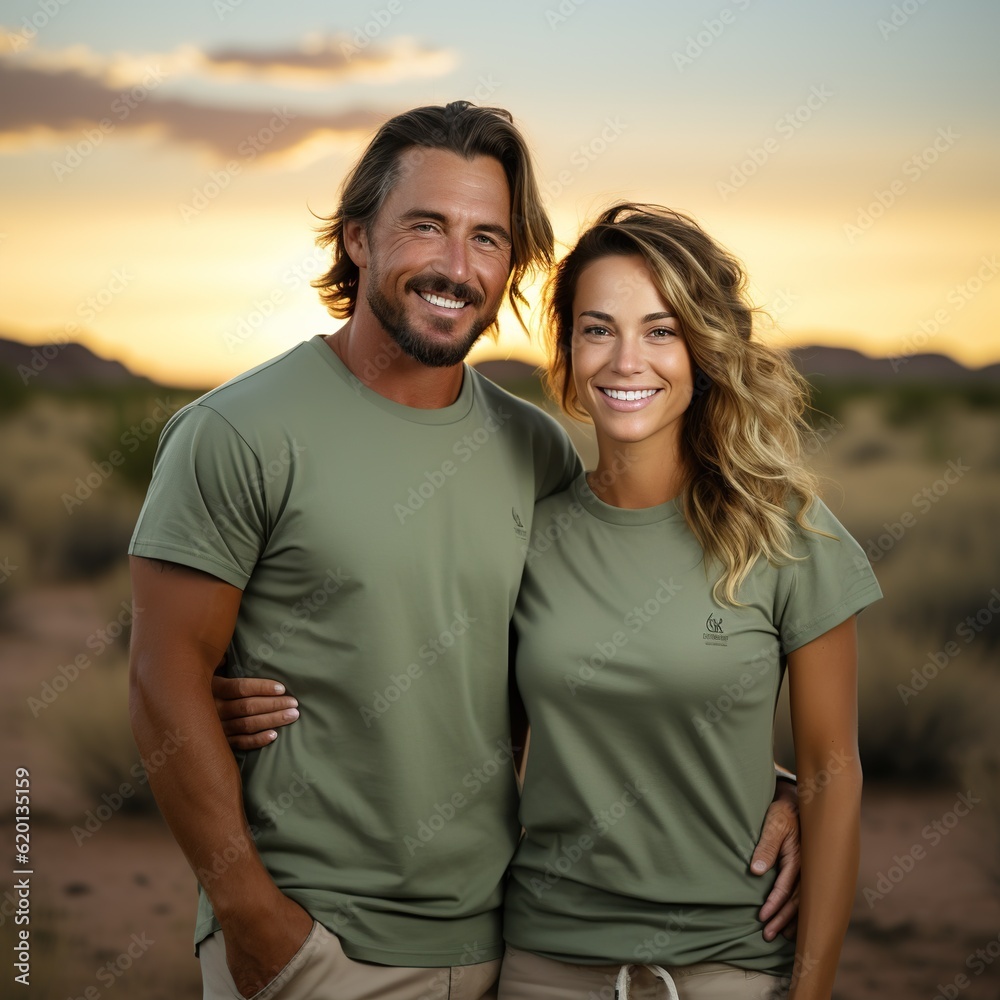 Illustration of a couple fashion portrait with plain t-shirt mockup, AI Generated Illustration of a couple fashion portrait with plain t-shirt mockup, AI Generated