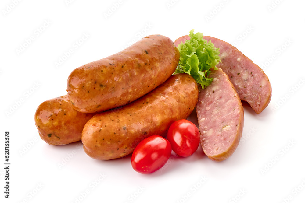 bavarian sausages, isolated on white background. bavarian sausages, isolated on white background.