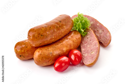 bavarian sausages, isolated on white background.