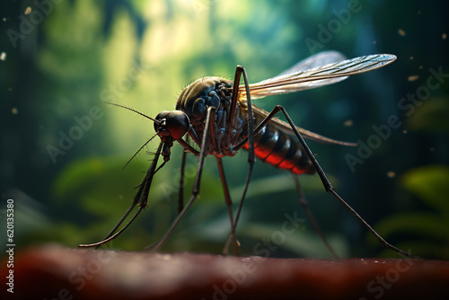 Close-up of a mosquito sucking blood, generative ai