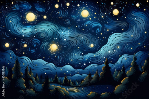 Cartoon Cute Doodles Starry Night Sky Seamless Pattern  Generative AI