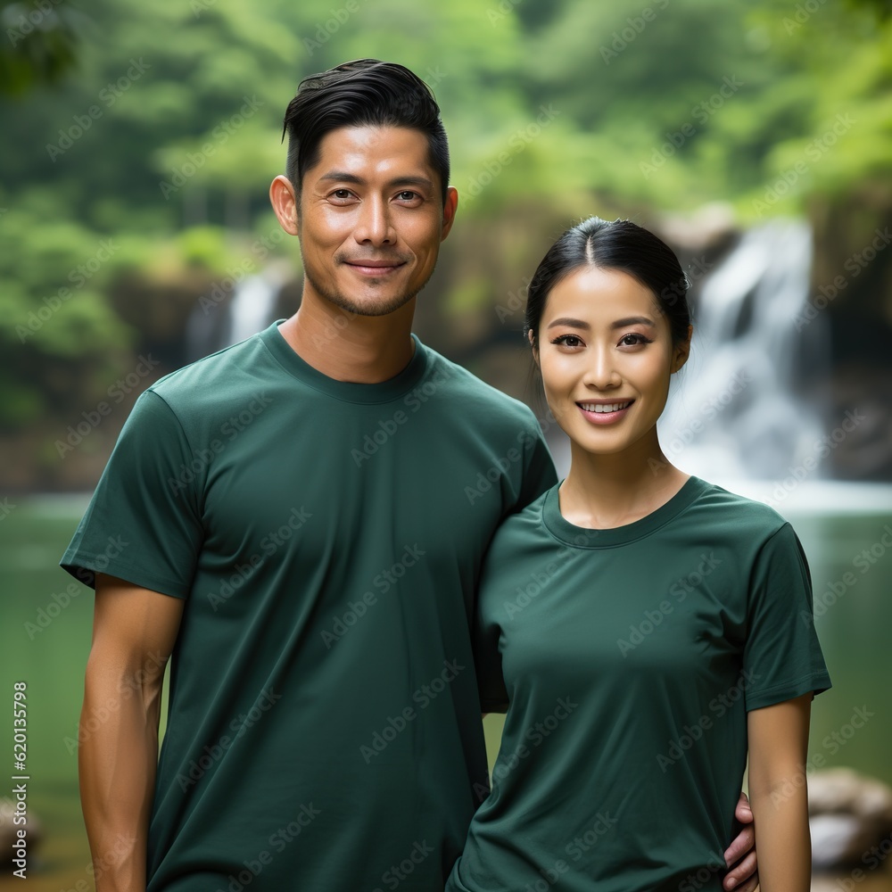 Illustration of a couple fashion portrait with plain t-shirt mockup, AI Generated Illustration of a couple fashion portrait with plain t-shirt mockup, AI Generated