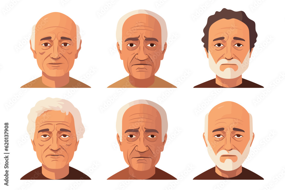 Portrait of old men with unique skin tones vector isolated illustration Portrait of old men with unique skin tones vector isolated illustration