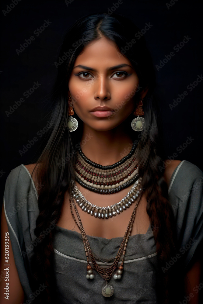 portrait of a beautiful native american woman against dark background portrait of a beautiful native american woman against dark background