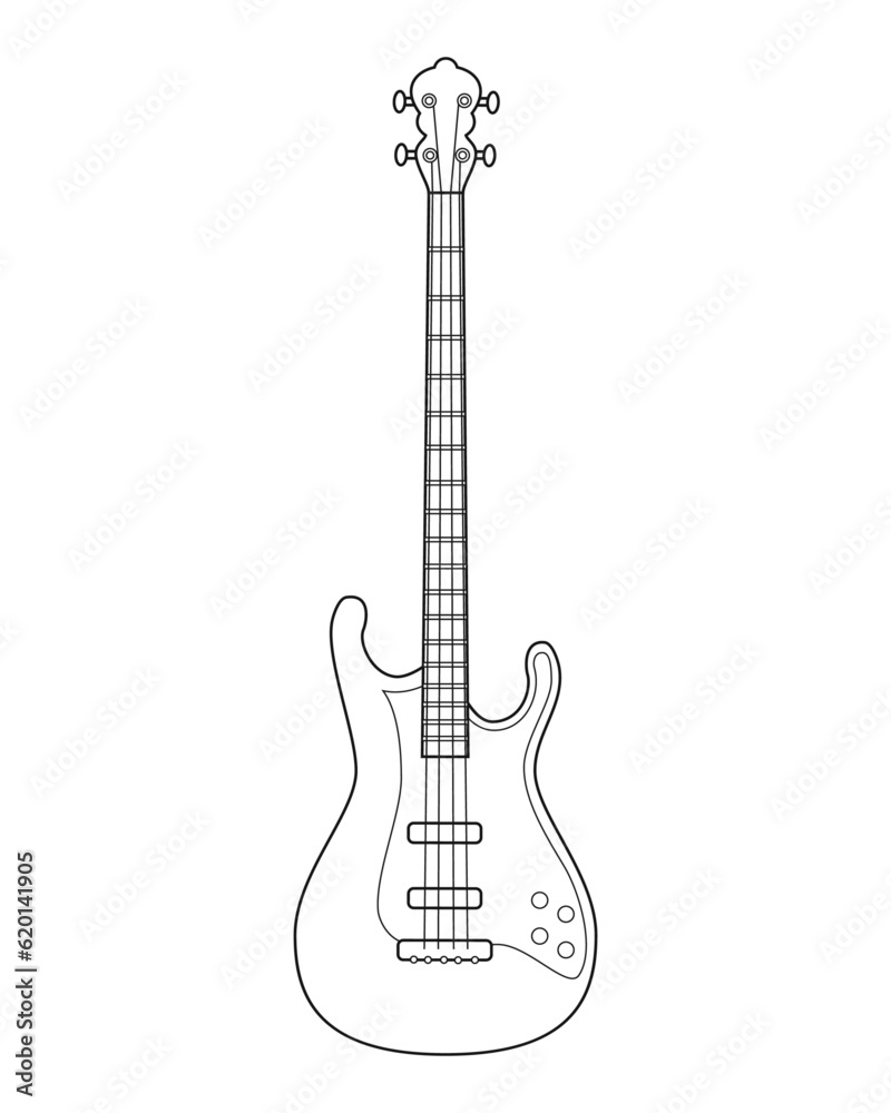 Easy coloring cartoon vector illustration of a bass isolated on white background