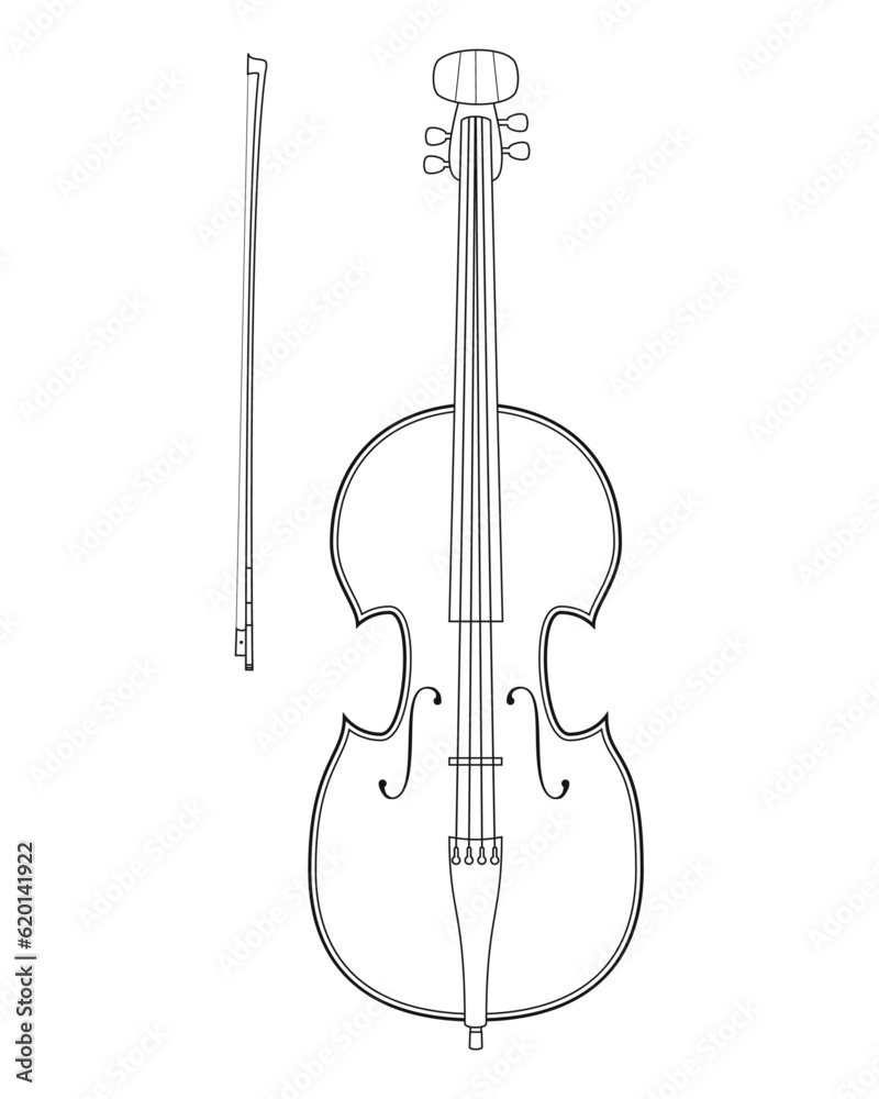 Fototapeta premium Easy coloring cartoon vector illustration of a cello isolated on white background