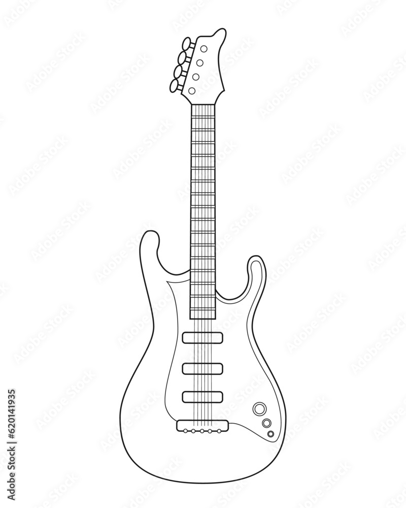 Naklejka premium Easy coloring cartoon vector illustration of an Electric guitar isolated on white background