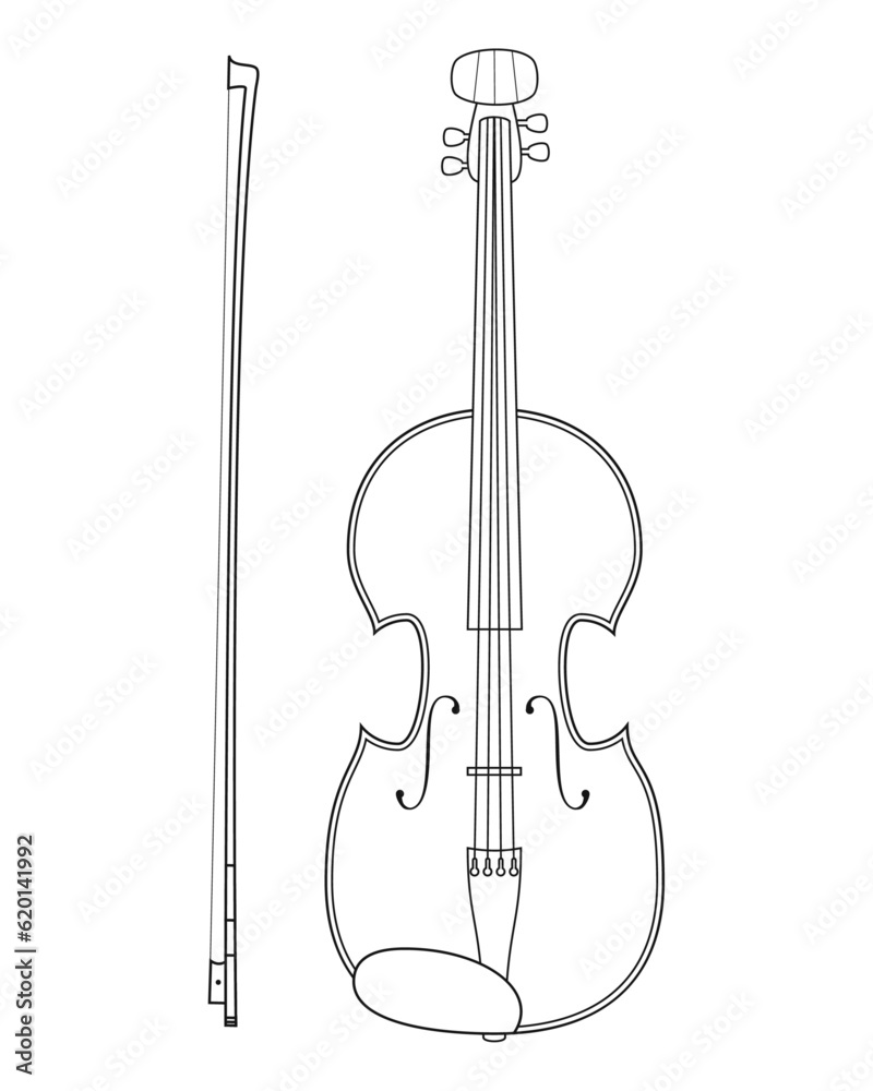 Easy coloring cartoon vector illustration of a viola isolated on white background