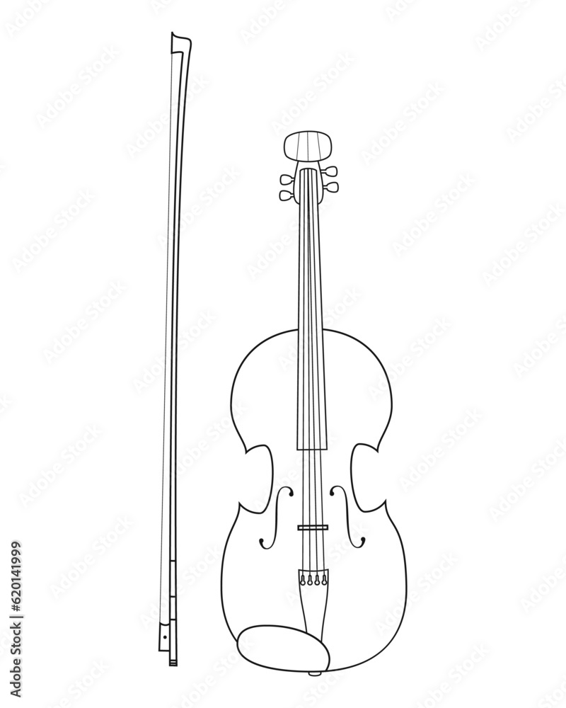 Easy coloring cartoon vector illustration of a violin isolated on white background