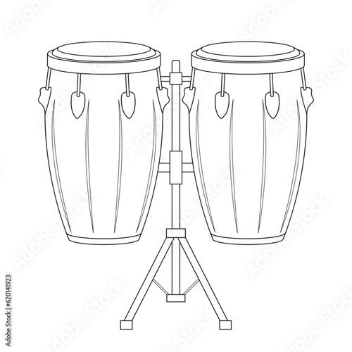 Easy coloring cartoon vector illustration of conga drums isolated on white background