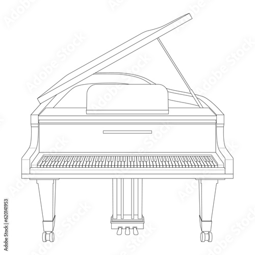 Easy coloring cartoon vector illustration of a grand piano isolated on white background
