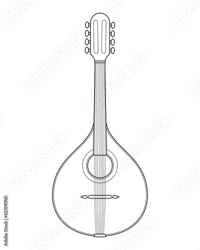 Easy coloring cartoon vector illustration of a mandolin isolated on white background