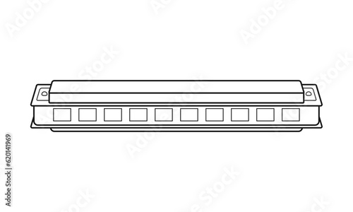 Easy coloring cartoon vector illustration of a harmonica isolated on white background