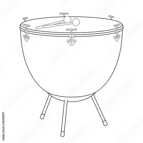 Easy coloring cartoon vector illustration of a kettledrum isolated on white background