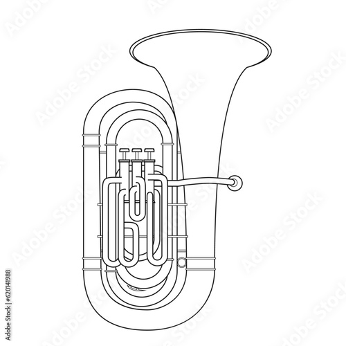 Easy coloring cartoon vector illustration of a tuba isolated on white background