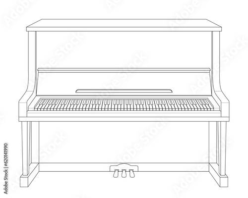 Easy coloring cartoon vector illustration of an upright piano isolated on white background