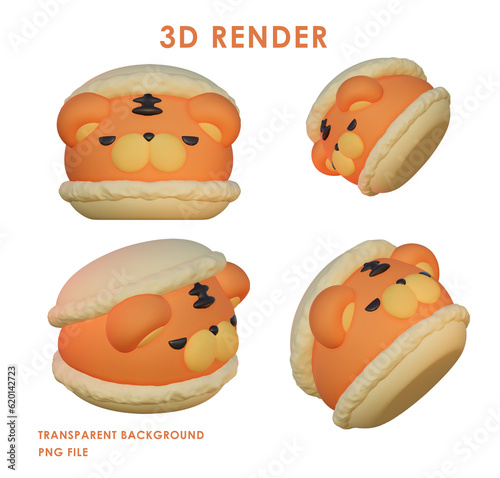 3d rendering of tiger macarons on a transparent backgrounds