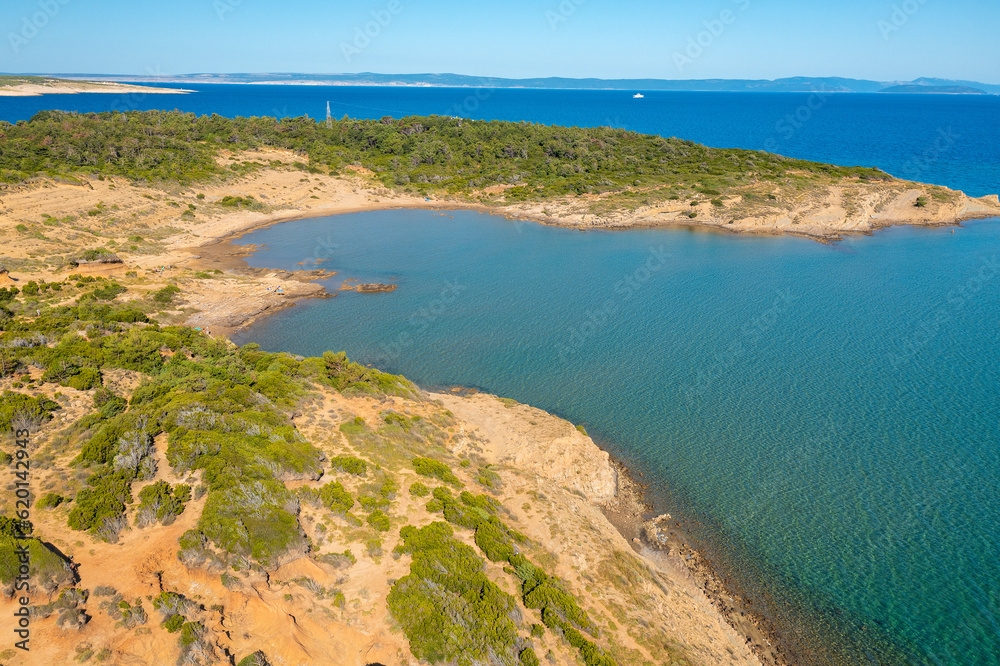 Aerial view of Lopar peninsula, Rab Island, Croatia