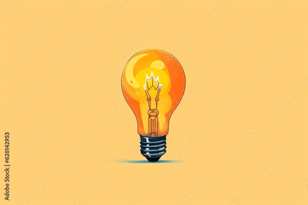 Illustration of a yellow background with a glowing light bulb created by generative AI Illustration of a yellow background with a glowing light bulb created by generative AI