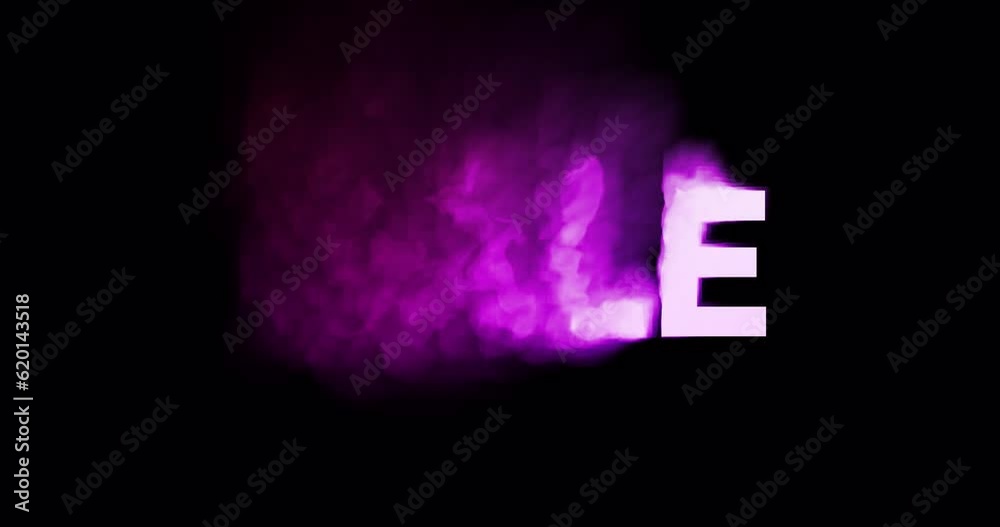 Business offer advertisement template. Video text transition animation. Sale word appears and vanish with pink smoke effect. Design element for banner, ad.