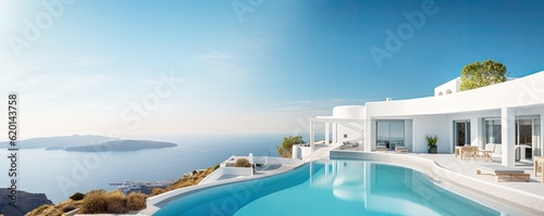 Mediterranean greek white house with pool - AI Generated © mbruxelle