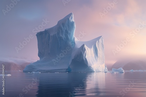Illustration of a massive iceberg floating serenely in the middle of a vast body of water created using generative AI